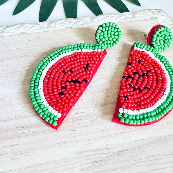 Watermelon Beaded Earrings Dangle Summer Picnic Jewelry Fruit Gift Cute Boho NEW - Picture 5 of 9